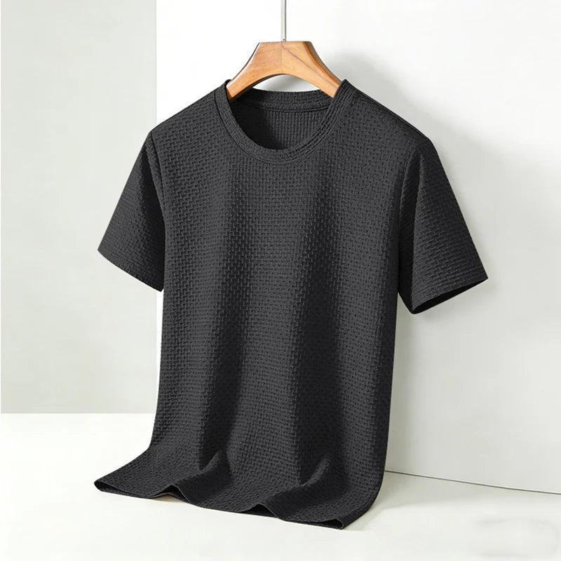 Hochwertiges Herren Waffelstrick T-Shirt Atmungsaktives Kurzarm Freizeit- und Loungewear-Oberteil