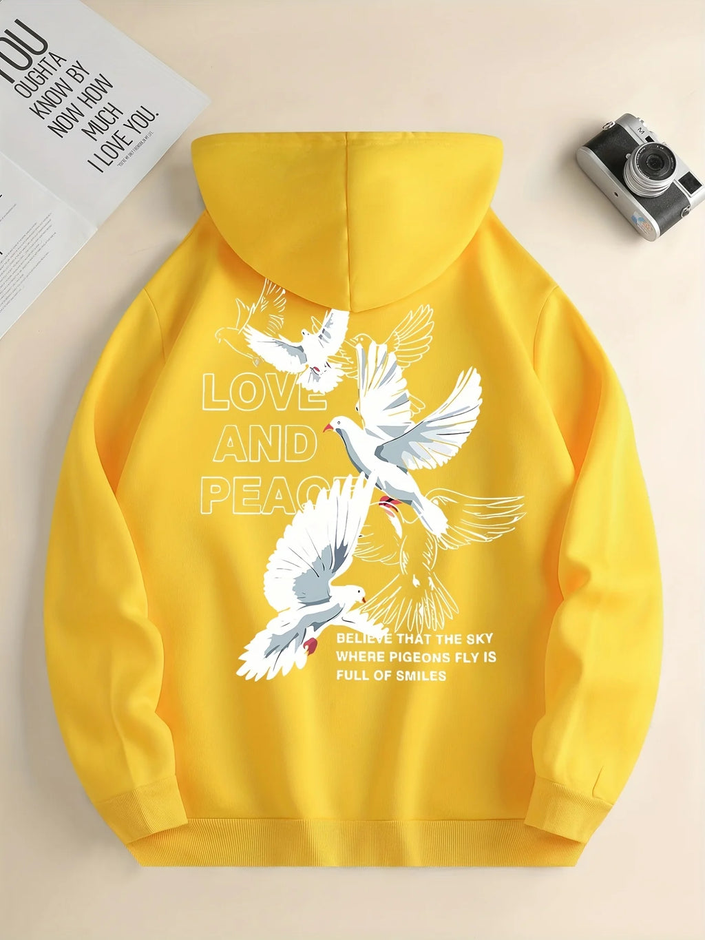 Liebe Und Frieden Brief Taube Gedruckt Hoodies Casual Frauen Sweatshirts Bequeme Fleece Pullover Crewneck Lose Weibliche Kleidung