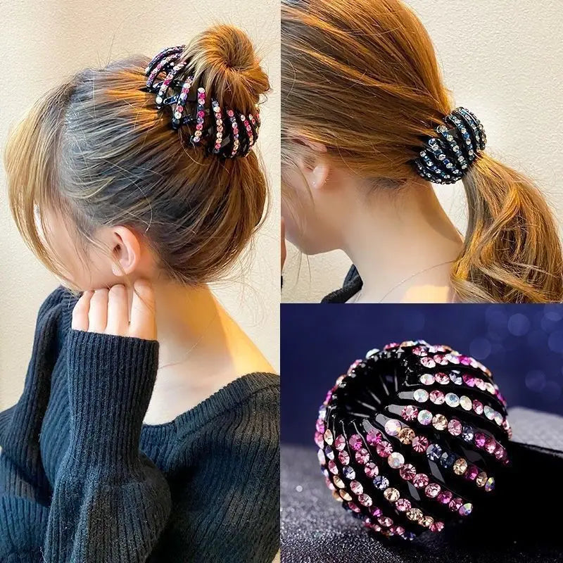 Frauen Brötchen Kristall Haar Klaue Mode Weibliche Pferdeschwanz Kopfbedeckung Schachtelhalm Schnalle Haar Clip Vogel Nest Erweitern Haar Zubehör