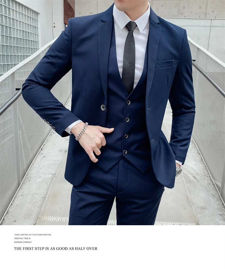 Herren-Slim-Fit-Dreiteiler im koreanischen Stil für Business, professionelle formelle Kleidung, Trauzeuge, Bräutigam, Hochzeit, koreanischer Stil, kleiner Sui