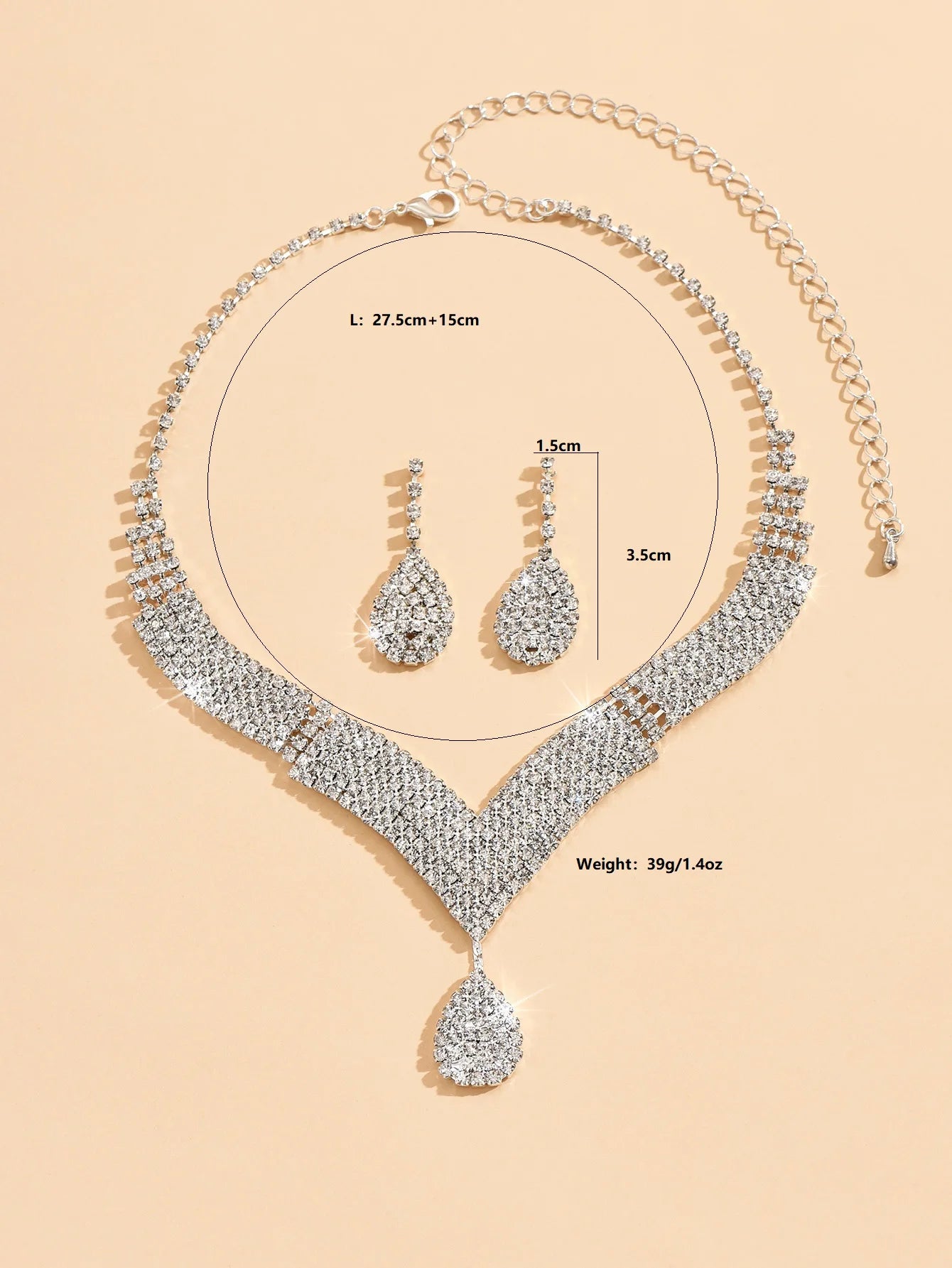 3 Stück modische Strasssteine, Wassertropfen, Halsketten, Ohrringe, Schmucksets, Damen-Hochzeitsaccessoires