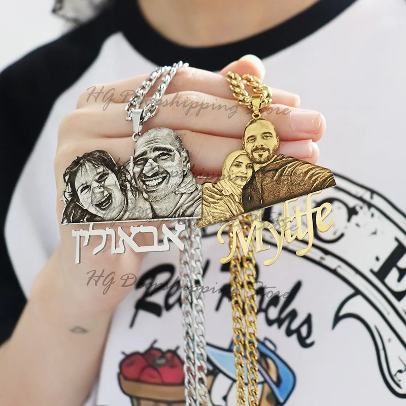 Personalisiertes Bild, Namensschild-Anhänger, individuelle Foto-Halskette, gravierte Porträt-Halskette, Weihnachtsgeschenk für Kinder, Schmuck, Familiengeschenke