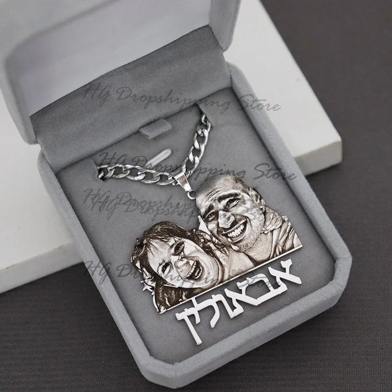Personalisiertes Bild, Namensschild-Anhänger, individuelle Foto-Halskette, gravierte Porträt-Halskette, Weihnachtsgeschenk für Kinder, Schmuck, Familiengeschenke