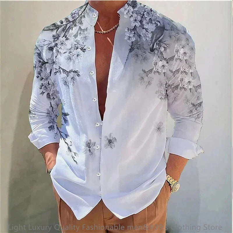 Neues Herren hemd Langarmhemd 3D-Druck Blumenmuster lang ärmel ige stehende Kleidung Mode lässig XS-6XL weichen Stoff