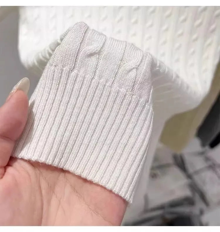 Zjaiss 2026 Sommer Koreanisches Retro Elegantes Textur-Kurzarm-Oberteil mit O-Ausschnitt und Zopfmuster für Damen – Weiches, lässiges, vielseitiges, dünnes T-Shirt