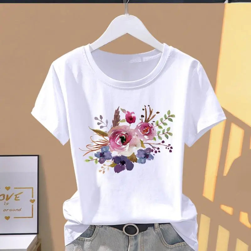 Klassisches, meistverkauftes, rosa, trapezförmig gemustertes, bedrucktes Damen-T-Shirt mit Rundhalsausschnitt und kurzen Ärmeln, modisches, sportliches Sommer-Modal-T-Shirt.