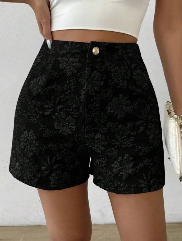 Damen Retro Jacquard High-Waist Straight Shorts – Atmungsaktive Sommer-Streetwear Hot Pants für Alltag und Urlaub