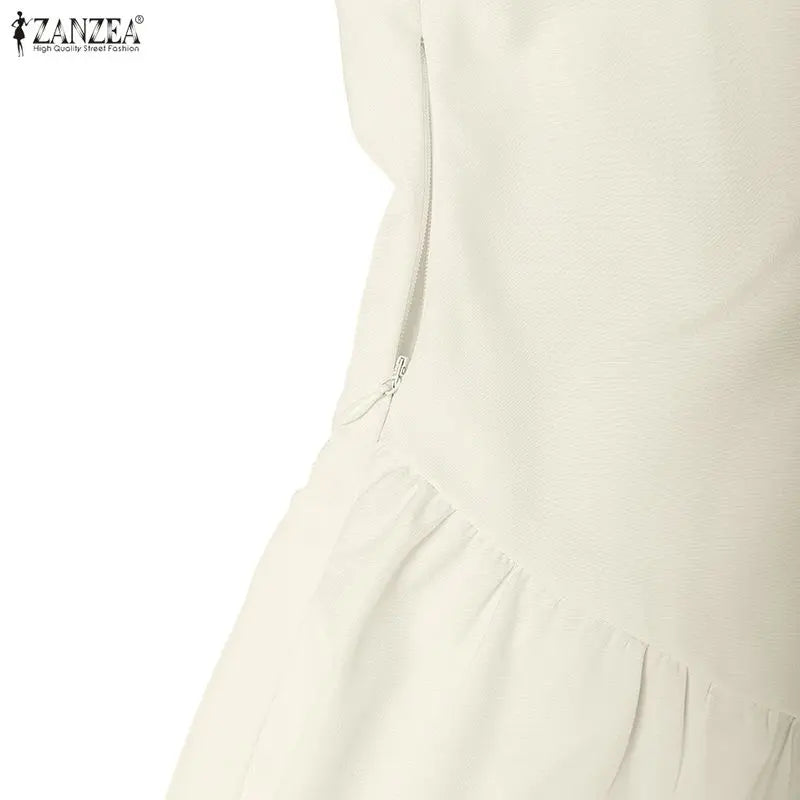 ZANZEA Damen-Maxikleid im französischen Stil, elegant, für den Sommer, quadratischer Ausschnitt, kurze Ärmel, geraffte Taille, A-Linien-Kleider, Urlaub, Tag-und-Nacht-Kleid