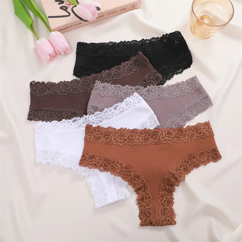 5 Teile/satz Frauen Baumwolle Höschen Floral Spitze Intime Unterwäsche Trendy Patchwork Spitze Slip Weibliche Weiche Unterhose Dessous S-XL