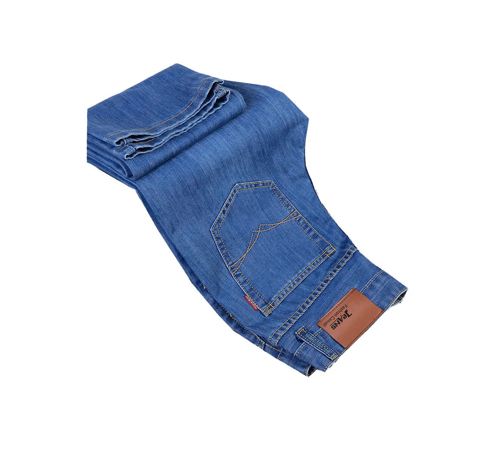 Neue Business-Herrenjeans, lässige Stretch-Arbeitsjeans mit geradem Bein, modische und klassische blaue und schwarze Arbeitsjeans für Herren