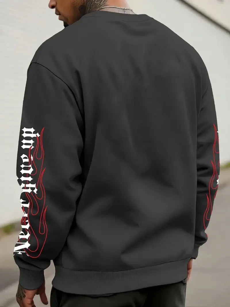 The new men's round-neck hoodie for Spring and Autumn 2025 features a casual and comfortable 3D letter print on the street