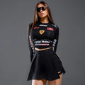 Oshfall European and American hot girls 2024 autumn new motorcycle style letter print round neck long sleeve slim women's tops