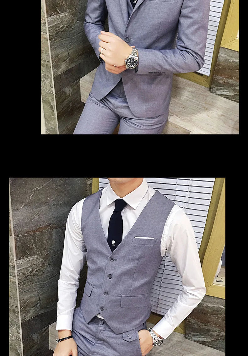 Frühling Herbst Neue Mode Für Männer Einfarbig Dünne Anzug Sets Casual Trendy Business 3 Stück Sets Blazer Weste Hosen männlichen