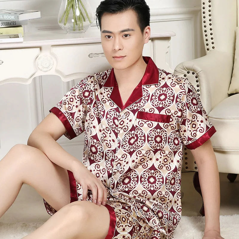 Hohe Qualität Pyjamas Set Männer Frühling Herbst Dünne Polyester Eis Seide Lange ärmeln Nachtwäsche Plus Größe Sommer Hause Kleidung männlichen