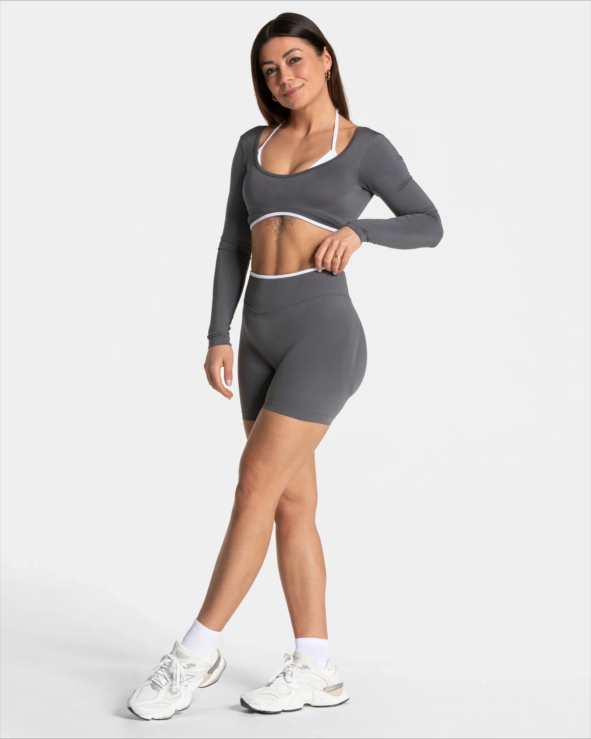 Frauen Nahtlose Gym Einfarbig Sport Shorts Weiß Taille Enge Hohe Taille Hüfte Heben Yoga Hosen Laufsport Shorts