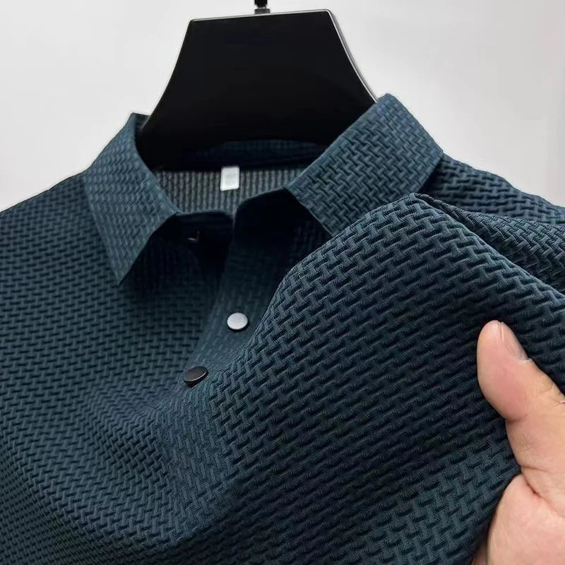 Neue männer Business Casual Kurzarm Knochen Blume Einfarbig POLO-Shirt Mode Atmungsaktive Komfortable Sommer Vielseitig Top