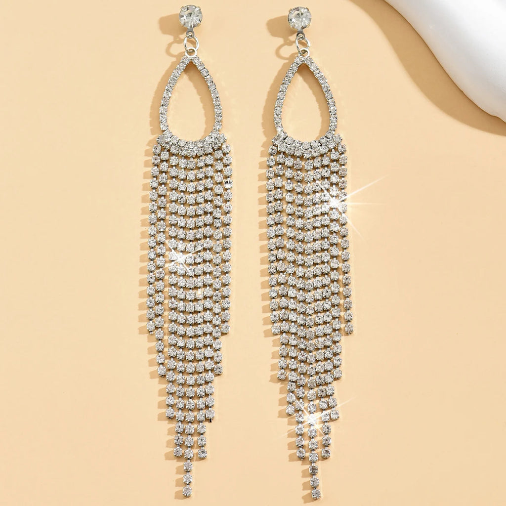 2pcs of women's jewelry rhinestone tassel earrings  luxurious fashion accessories for wedding parties