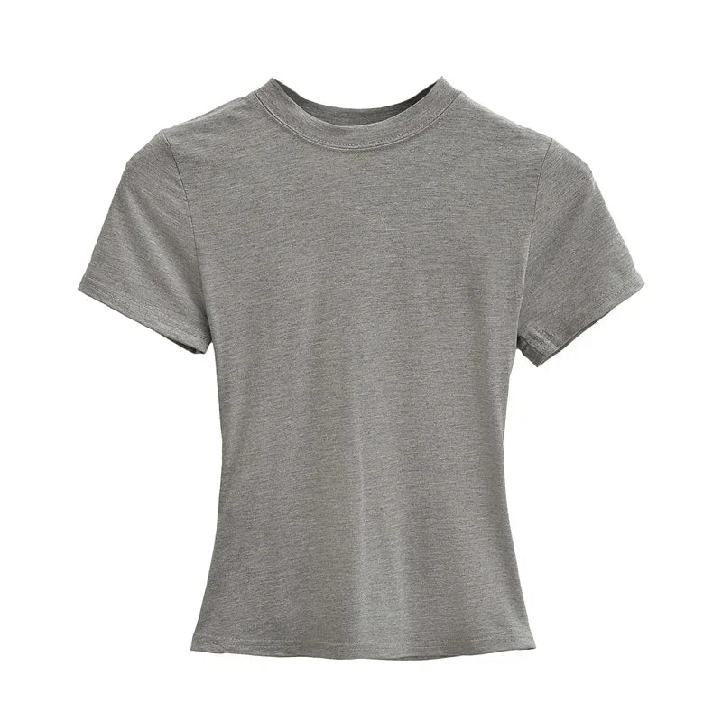 2025, neues, hochwertiges, lässiges T-Shirt, sexy, schlanke, kurze Ärmel, Modetrend, solide Damenbekleidung, Y2K-Tops