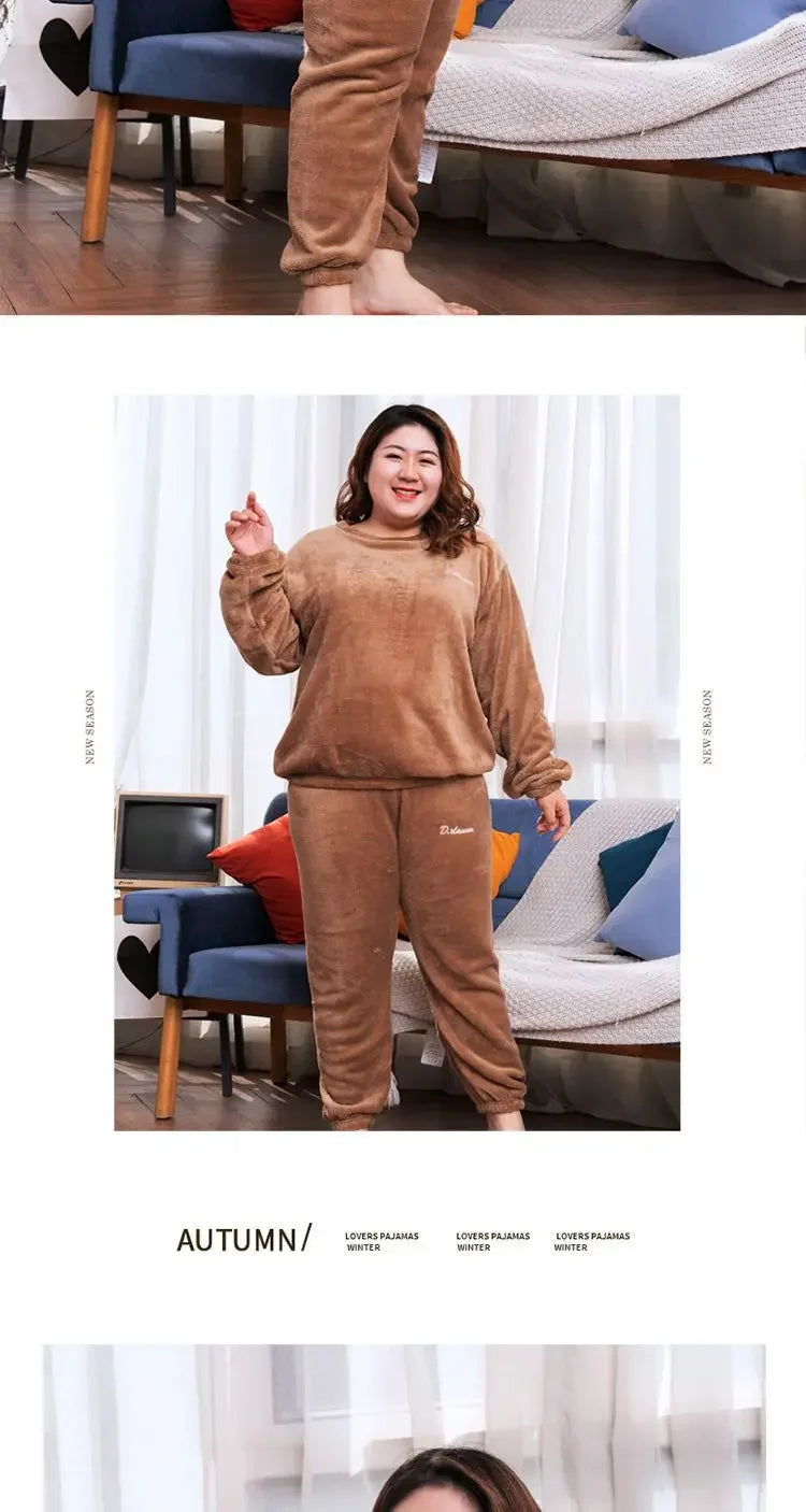 Winter pyjamas Korallen vlies warme Pyjamas Set dicke Langarm große Größe 85kg außerhalb Pyjamas elastische Taille Hosen Pyjama Set