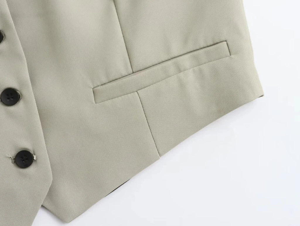 HH Damen ärmellose Weste mit Knöpfen & weit geschnittene Hose 2-teiliger Anzug Lässiges Büro-Arbeitsoutfit für den täglichen Geschäftsgebrauch.