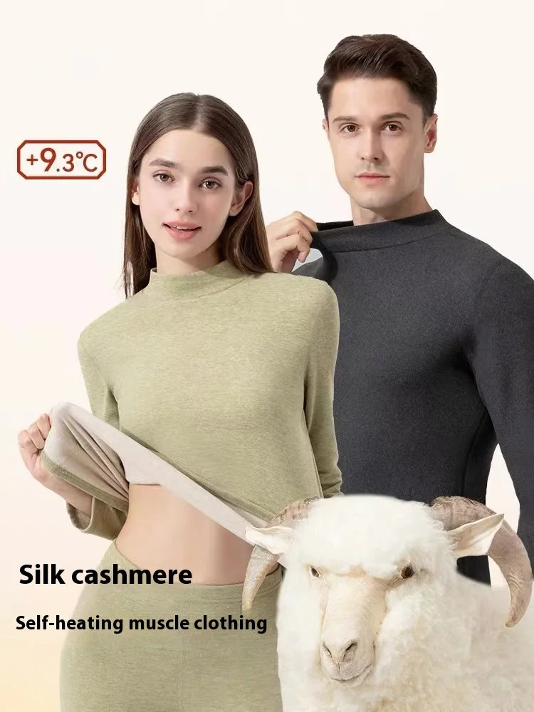 Herbst und Winter Herren-Thermounterwäsche aus Kaschmir-Seide, Damen-Thermo-Herbsthose aus Kaschmir, gepolstertes und verdicktes Paar-Set