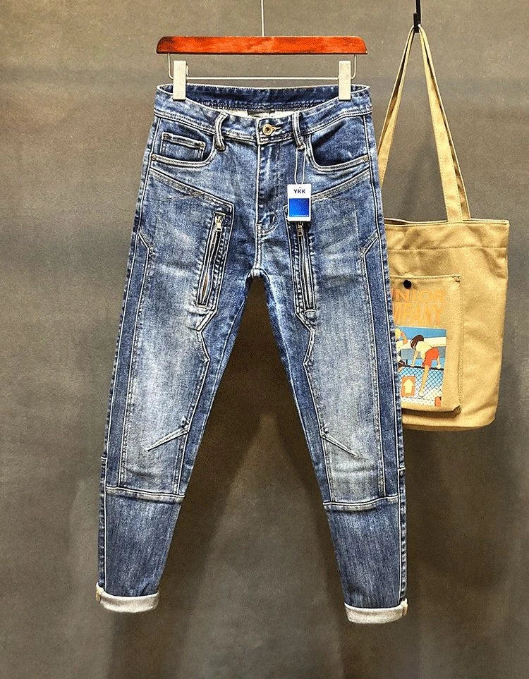 Jeans für Herren, Harem, zerrissen, hochwertige, lockere Herren-Cowboy-Hose, Buggy, stilvoller Punk-Boot-Cut, Vintage-gerissene, gewaschene Retro-Hose, L