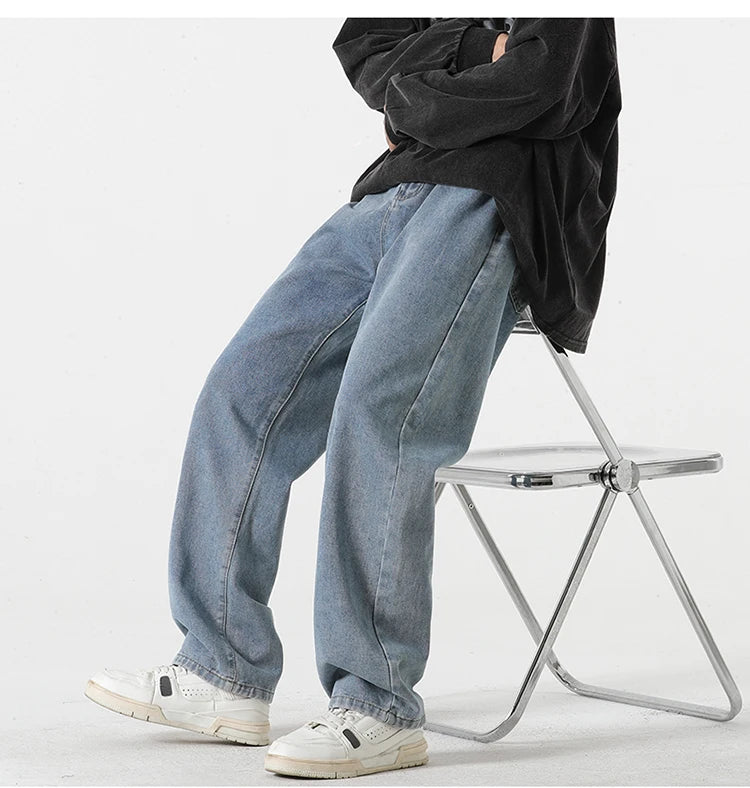 Jeans für Herren im Frühjahr und Sommer 2022, neuer Stil, Trend, gerade, vielseitige Freizeithose, lockere Hose mit weitem Bein