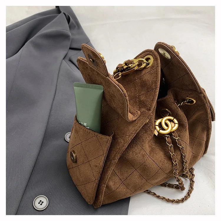 Trendy Geometric Chain Underarm Bag Women's Shoulder Bag Commuter Crossbody Bag Versatile PU Bucket Bag Autumn New Style