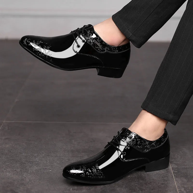 Oxford shoes for men luxury patent leather wedding shoes office slip on men work shoe New Pointed Toe derbies sapatos masculinos
