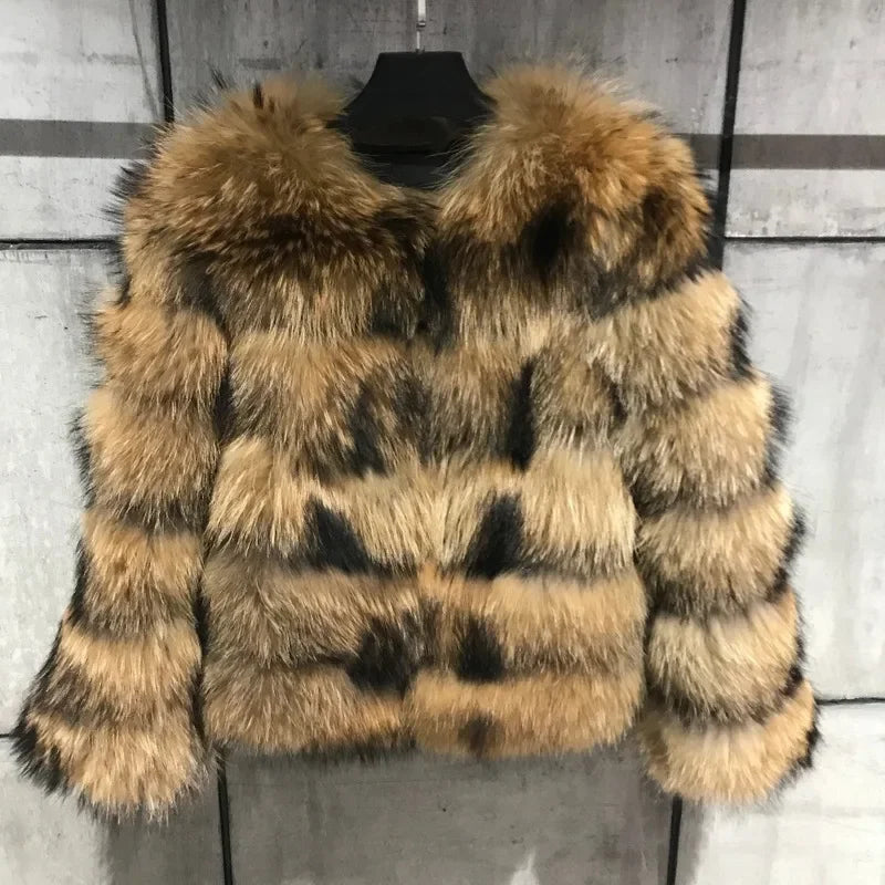 Frauen Gefälschte Waschbären Pelz Jacke Herbst Winter Faux Pelz Fuchs Mäntel Kurzen Mantel Jacken Pelzigen Oberbekleidung Elegante Dicke Warme Mäntel