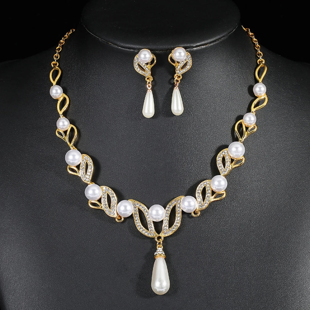 Modisches Damen-Design, Halskette mit Kunstperlen, Ohrringen, Schmuckset, geeignet für Hochzeiten, Versammlungen, Feiertage, Geschenke