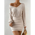 Frauen Herbst Winter Gestrickte Pullover Mini Kleid Weibliche Casual Solide Wrap V-ausschnitt Langarm Warme Bodycon Kurze Kleider Robe