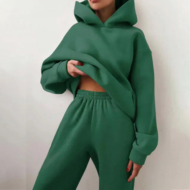 Plus Size 2024 Autumn/Winter Amazon Cross-Border Women's Fashion Casual Thickened Long Sleeve Sweatshirt Trousers Two-Piece Suit
