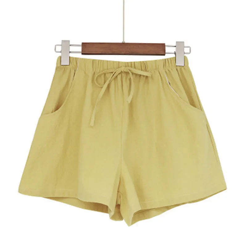 Damen Baumwoll-Leinen-Shorts 2026 – Neue Sommer High-Waist Freizeit-Sportshorts für Damen, einfarbig mit Taschen, lockere Strand-Shorts