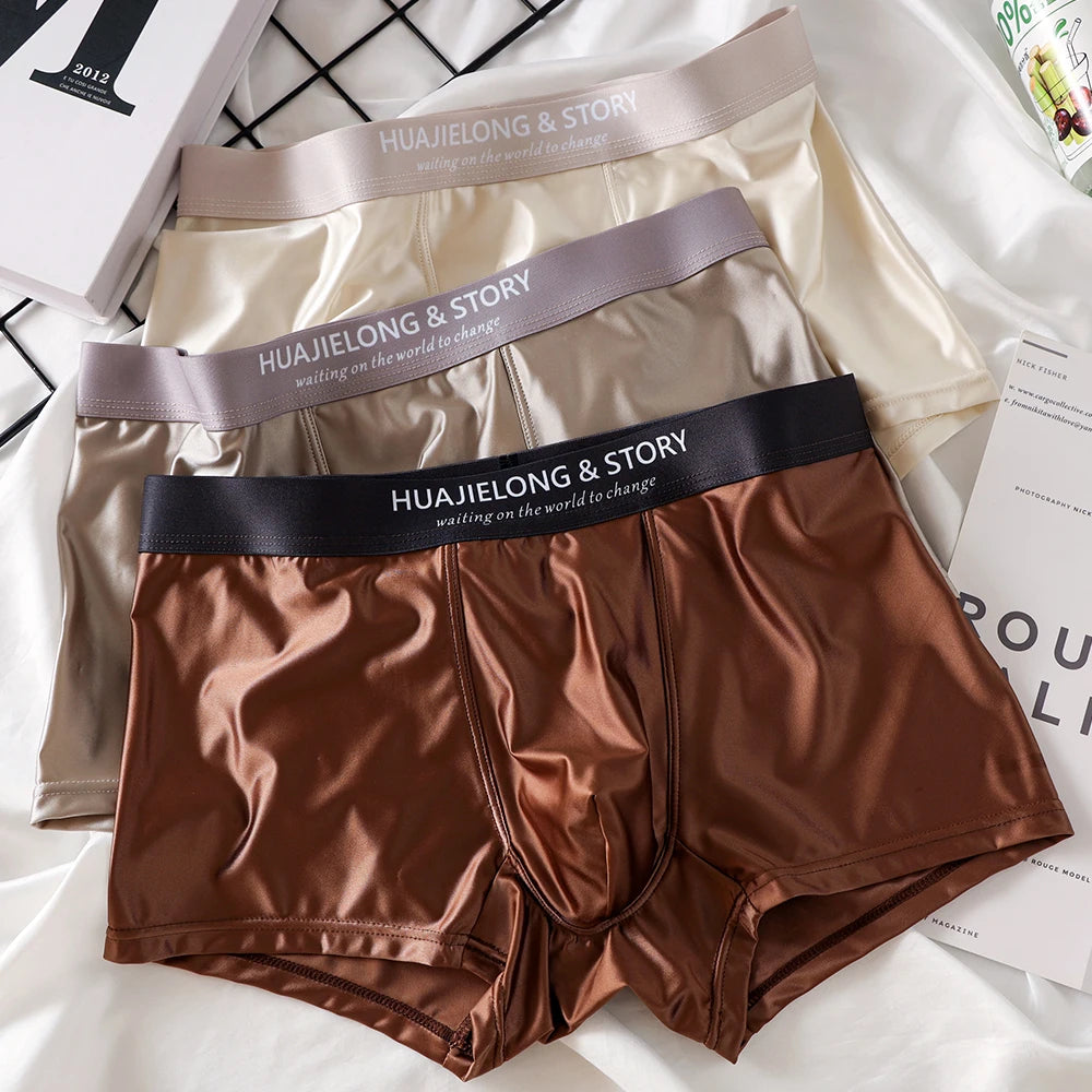 1/3Pcs Atmungsaktive Dünne Satin Seide Boxer Briefs Nahtlose Mittlere Taille Eis Seide Boxer Unterhose Glatte Unterwäsche für Männer Täglich