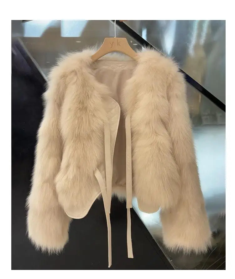Nachahmung Fuchs pelz gras Mantel frauen Kurze 2025, Herbst/Winter Neue Koreanische version Vielseitig Spitze up Dicke top Weibliche Warme Outwear