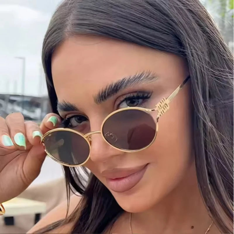 1-2PCS Neue Mode Marke Sonnenbrille Retro Kleine Rahmen Frau Mann Metall Cat Eye Brille Shades UV Schutz sonnenbrille mit Box
