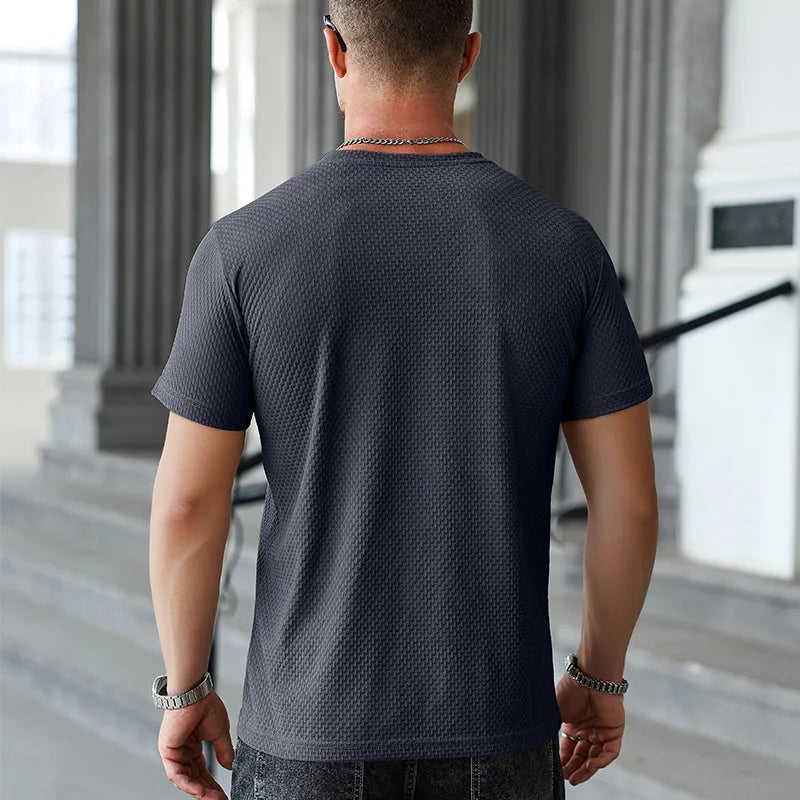 Lässiges Kurzarm-T-Shirt für Herren, 2025, neue Knochenblume, einfarbig, O-Ausschnitt, modisch, atmungsaktiv, bequem, Sommer, vielseitiges Oberteil