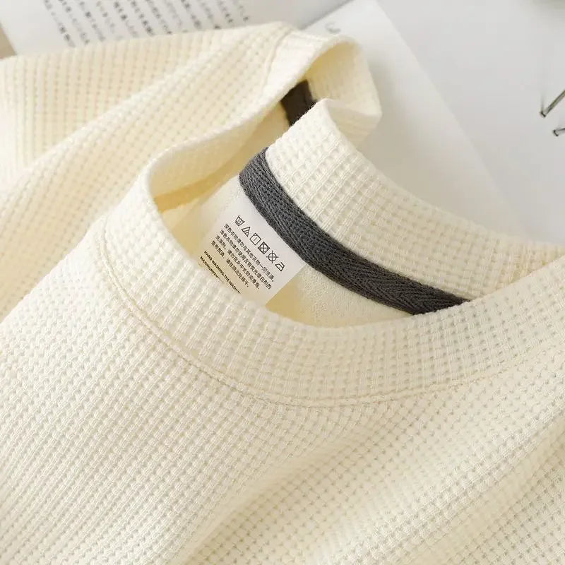 Neues Sommer-T-Shirt mit Rundhalsausschnitt und Waffelmuster für Herren, bequemes, atmungsaktives Kurzarm-Top für Freizeitkleidung