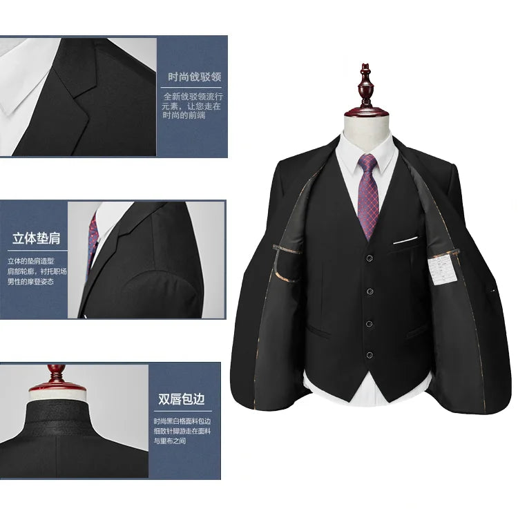 14-farbiger M-6XL (Jacke + Weste + Hose), formeller Business-Herrenanzug der High-End-Marke, dreiteiliger Bräutigam-Hochzeitskleid, einfarbiger Anzug