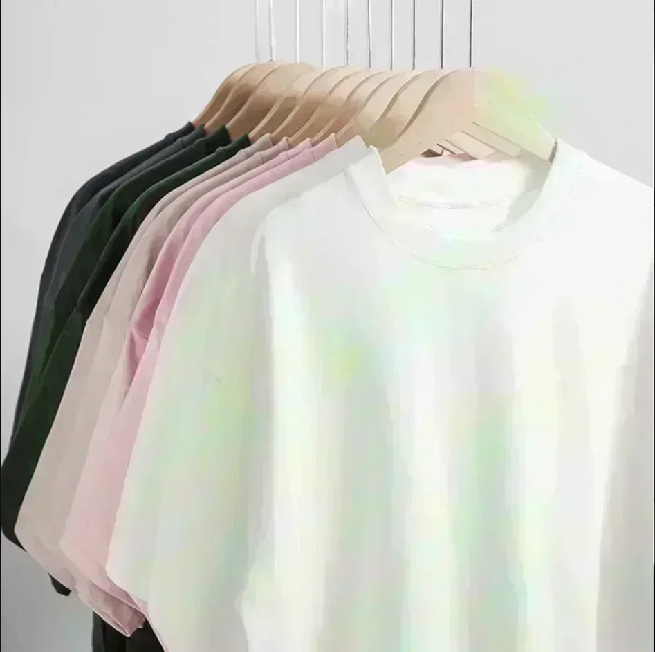 Reinweißes 260g schweres T-Shirt für Herren, Sommer, reine Baumwolle, kurzärmelig, neue Herren- und Damen-Streetwear