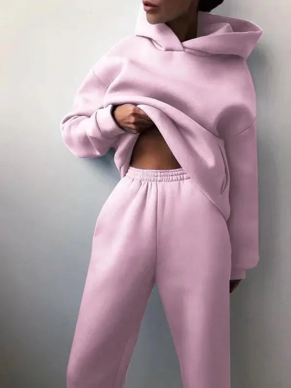Plus Size 2024 Autumn/Winter Amazon Cross-Border Women's Fashion Casual Thickened Long Sleeve Sweatshirt Trousers Two-Piece Suit