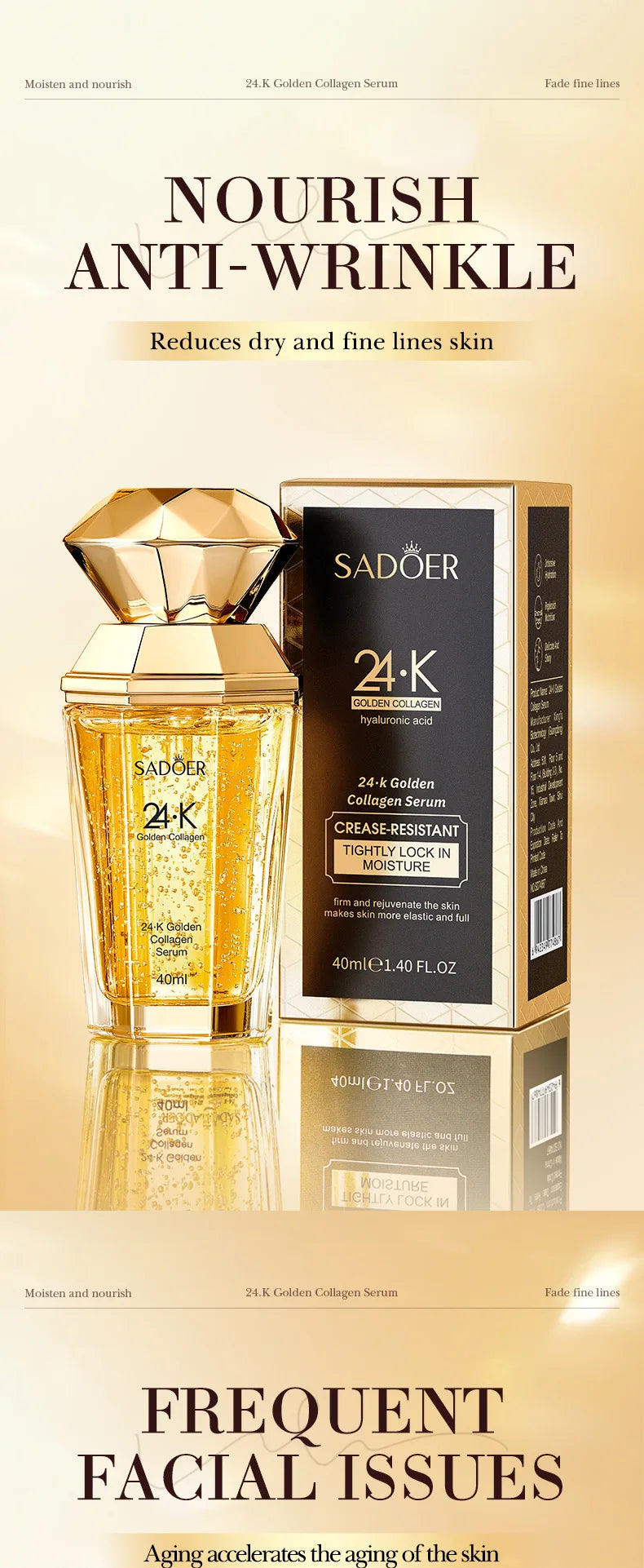 SADOER 24K Golden Collagen Serum für das Gesicht, feuchtigkeitsspendend, Anti-Falten, feuchtigkeitsspendend, Anti-Aging, Gesichtsessenz, Hautpflegeprodukte