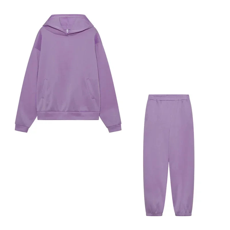 Plus Size 2024 Autumn/Winter Amazon Cross-Border Women's Fashion Casual Thickened Long Sleeve Sweatshirt Trousers Two-Piece Suit