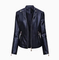 Slim Fit Biker Style Women's Leather Jacket Coat Thin Spring Autumn Stand Collar Long Sleeve Streetwear Trendy Fashion Outerwear