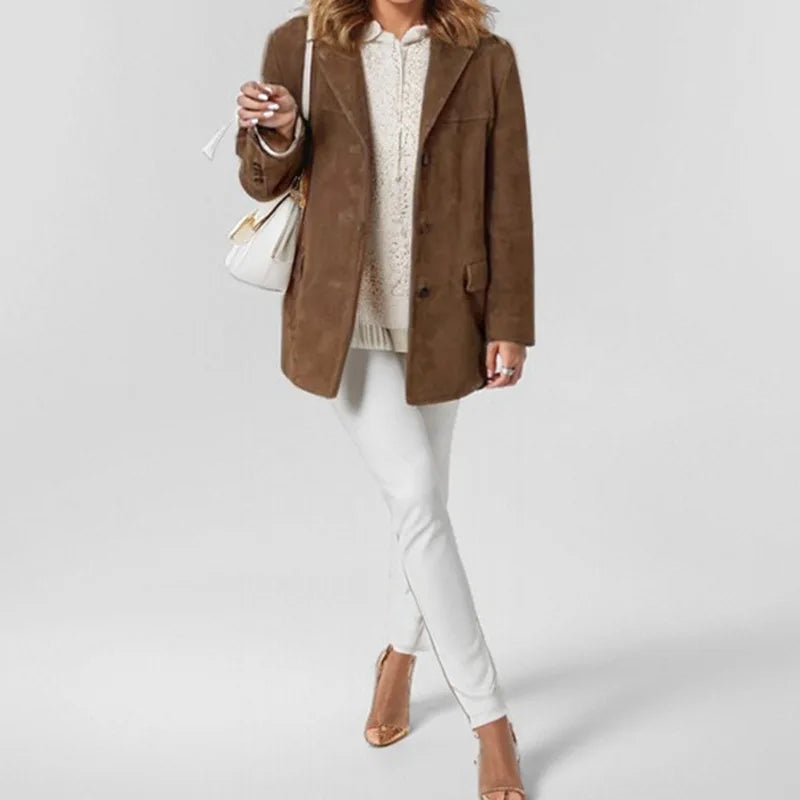 2024 herbst Winter Frauen Jacke Mit Revers Frau Casual Einreiher Tasche Langarm Kurzen Mantel Straße Mantel