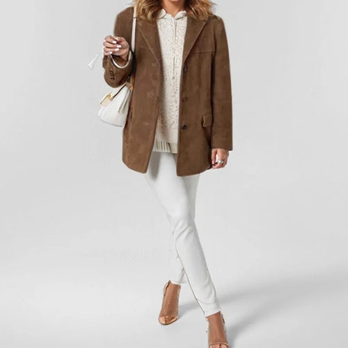 2024 herbst Winter Frauen Jacke Mit Revers Frau Casual Einreiher Tasche Langarm Kurzen Mantel Straße Mantel
