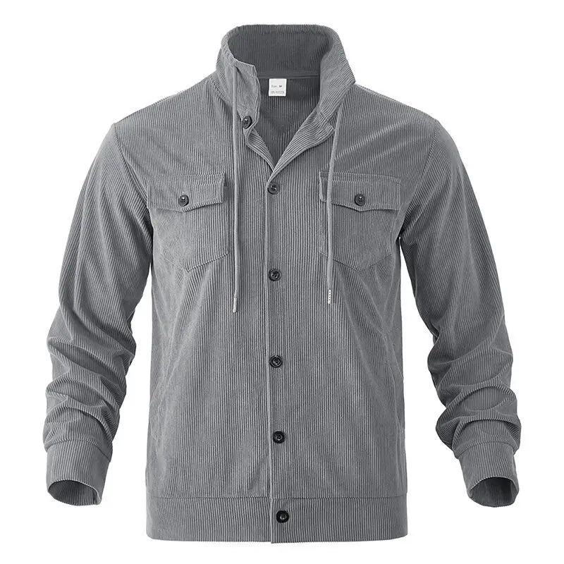 Amerikanische schwere Cord-Herrenjacke, einfache und vielseitige Langarmjacke mit Stehkragen und mehreren Taschen