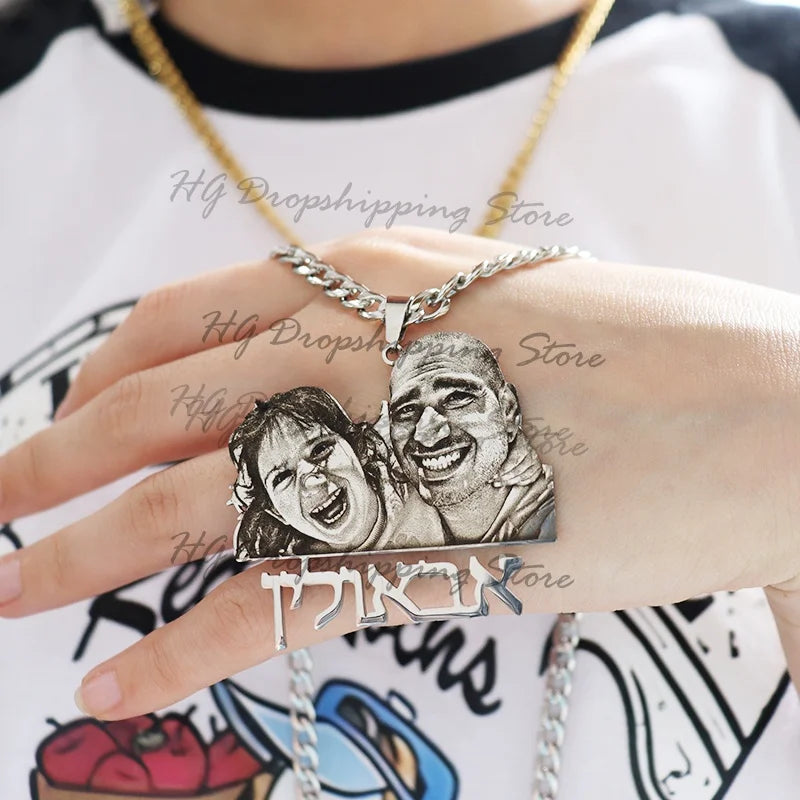 Personalisiertes Bild, Namensschild-Anhänger, individuelle Foto-Halskette, gravierte Porträt-Halskette, Weihnachtsgeschenk für Kinder, Schmuck, Familiengeschenke