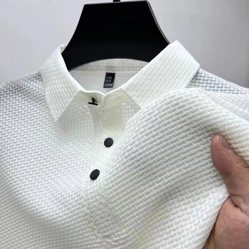 Neue männer Business Casual Kurzarm Knochen Blume Einfarbig POLO-Shirt Mode Atmungsaktive Komfortable Sommer Vielseitig Top
